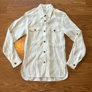 Isabel Marant Etoile Cheyne Off White Linen Blend Button Down Roll Sleev…